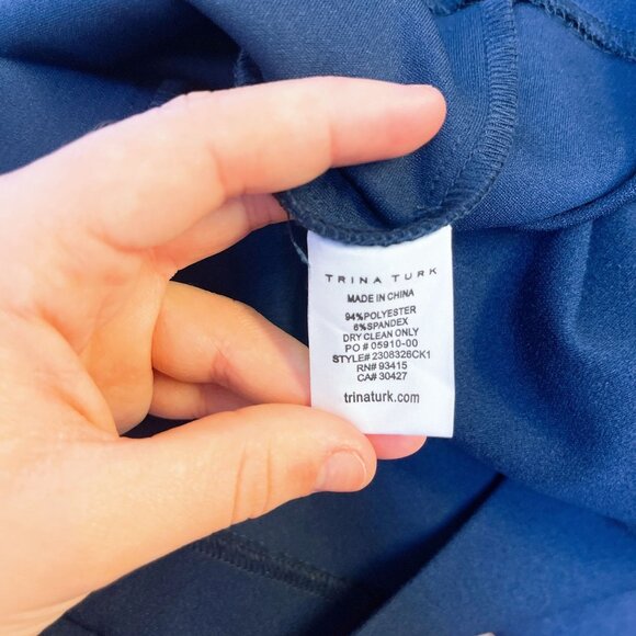 Trina Turk V-Neck Bell Ruffle Sleeve Dress Navy 8 - Picture 6 of 8